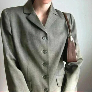 Vintage Anne Klein Women’s Grey Preppy Prep Old Money Wool Coat Blazer 10 Large